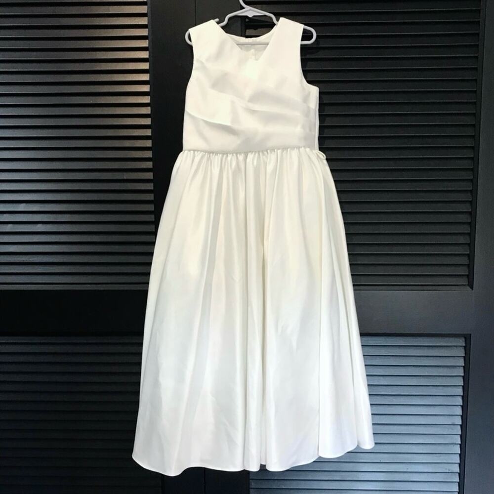 Kiki USA, Occasion White Satiny Dress, Pleated Top, Size10? Check Measurements
